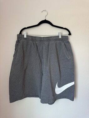 Nike Men's Gray Fleece Athletic Shorts with White Swoosh
